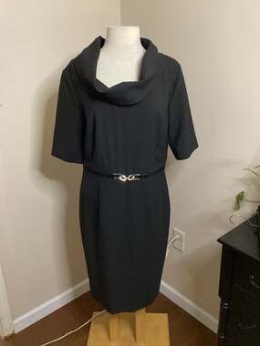 Antonio Melani Black Cowl-Neck Belted Sheath Dress Size 14